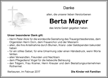 Traueranzeige von Berta Mayer von Memminger Zeitung