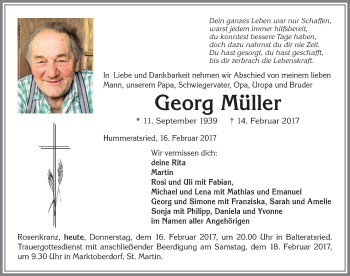 Traueranzeige von Georg Müller von Allgäuer Zeitung, Marktoberdorf