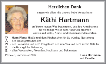 Traueranzeige von Käthi Hartmann von Allgäuer Zeitung, Füssen