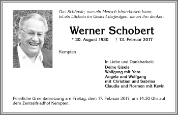 Traueranzeige von Werner Schobert von Allgäuer Zeitung,Kempten