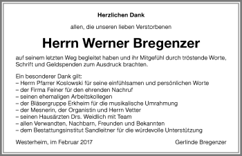 Traueranzeige von Werner Bregenzer von Memminger Zeitung