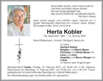 Traueranzeige von Herta Kobler von Memminger Zeitung