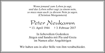 Traueranzeige von Peter Neukamm von Allgäuer Zeitung, Füssen