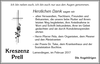 Traueranzeige von Kreszenz Prell von Allgäuer Zeitung, Kaufbeuren/Buchloe
