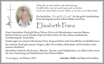 Traueranzeige von Elisabeth Franz von Allgäuer Zeitung, Füssen