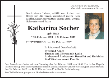 Traueranzeige von Katharina Socher von Allgäuer Anzeigeblatt
