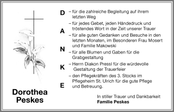 Traueranzeige von Dorothea Peskes von Memminger Zeitung