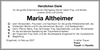 Traueranzeige von Maria Altheimer von Memminger Zeitung