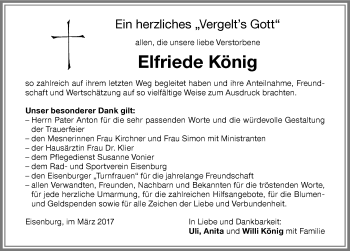 Traueranzeige von Elfriede König von Memminger Zeitung