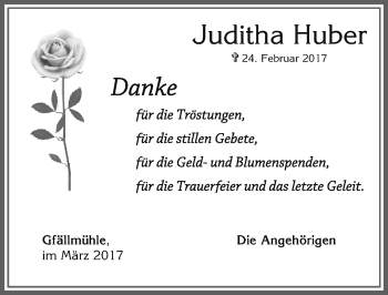 Traueranzeige von Juditha Huber von Allgäuer Zeitung, Marktoberdorf