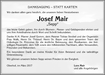 Traueranzeige von Josef Mair von Allgäuer Zeitung,Kempten