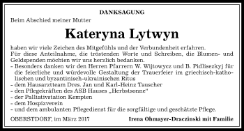 Traueranzeige von Kateryna Lytwyn von Allgäuer Anzeigeblatt