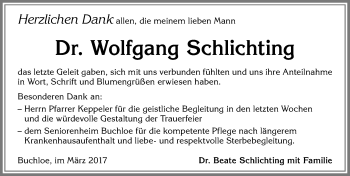 Traueranzeige von Wolfgang Schlichting von Allgäuer Zeitung, Kaufbeuren/Buchloe