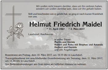 Traueranzeige von Helmut Friedrich Maidel 
