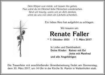 Traueranzeige von Renate Faller von Allgäuer Zeitung,Kempten