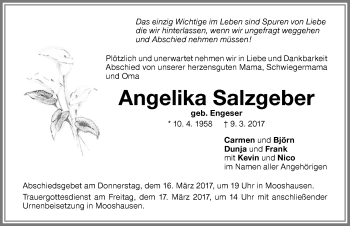 Traueranzeige von Angelika Salzgeber von Memminger Zeitung