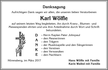 Traueranzeige von Karl Wölfle von Allgäuer Zeitung,Kempten