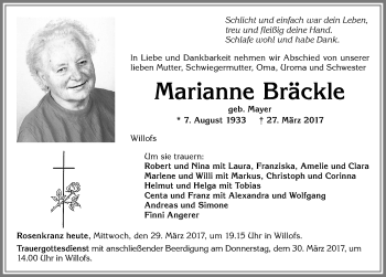 Traueranzeige von Marianne Bräckle von Allgäuer Zeitung, Marktoberdorf