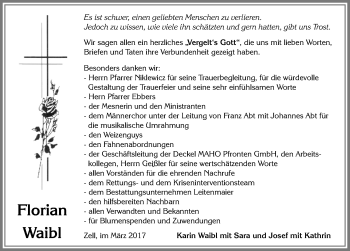 Traueranzeige von Florian Waibl von Allgäuer Zeitung, Füssen