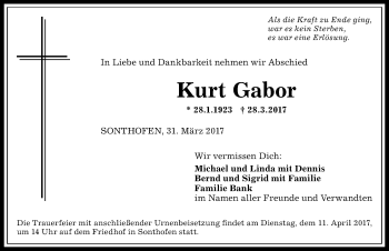 Traueranzeige von Kurt Gabor von Allgäuer Anzeigeblatt