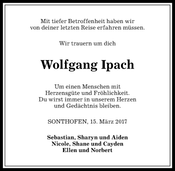 Traueranzeige von Wolfgang Ipach von Allgäuer Anzeigeblatt
