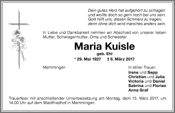 Traueranzeige von Maria Kuisle von Memminger Zeitung