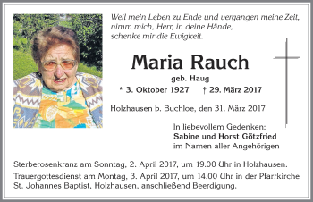 Traueranzeige von Maria Rauch von Allgäuer Zeitung