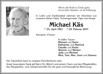 Traueranzeige von Michael Käs von Allgäuer Zeitung,Kempten
