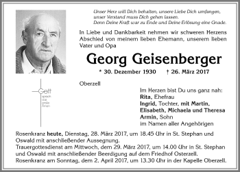 Traueranzeige von Georg Geisenberger von Allgäuer Zeitung, Kaufbeuren/Buchloe
