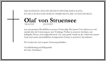 Traueranzeige von Olaf von Struensee von Allgäuer Zeitung,Kempten