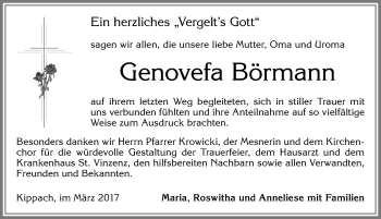 Traueranzeige von Genovefa Börmann von Allgäuer Zeitung, Marktoberdorf