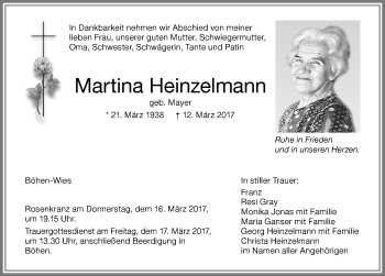 Traueranzeige von Martina Heinzelmann von Memminger Zeitung