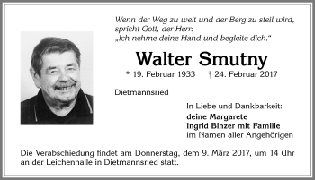 Traueranzeige von Walter Smutny von Allgäuer Zeitung,Kempten