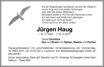 Traueranzeige von Jürgen Haug von Memminger Zeitung