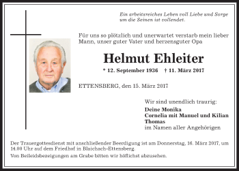 Traueranzeige von Helmut Ehleiter von Allgäuer Anzeigeblatt
