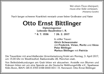 Traueranzeige von Otto Ernst Bittlinger von Allgäuer Zeitung, Gesamtausgabe