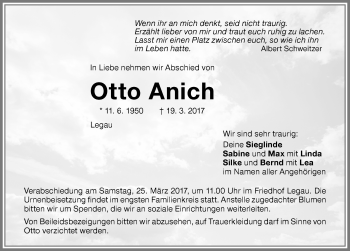 Traueranzeige von Otto Anich von Memminger Zeitung