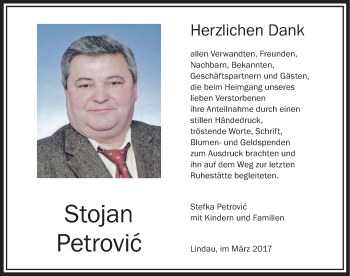 Traueranzeige von Stojan Petrovic von Der Westallgäuer