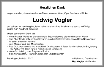 Traueranzeige von Ludwig Vogler von Memminger Zeitung