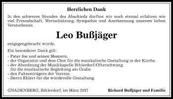 Traueranzeige von Leo Bußjäger von Allgäuer Anzeigeblatt