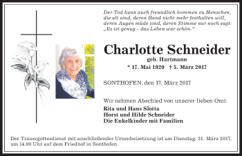 Traueranzeige von Charlotte Schneider von Allgäuer Anzeigeblatt