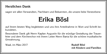 Traueranzeige von Erika Bösl von Allgäuer Zeitung, Kaufbeuren/Buchloe