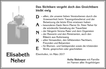 Traueranzeige von Elisabeth Neher von Allgäuer Zeitung, Marktoberdorf