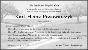 Traueranzeige von Karl-Heinz Piwowarczyk von Der Westallgäuer