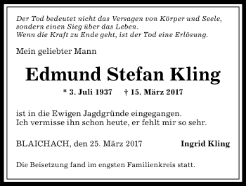 Traueranzeige von Edmund Stefan Kling von Allgäuer Anzeigeblatt