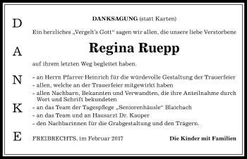 Traueranzeige von Regina Ruepp von Allgäuer Anzeigeblatt
