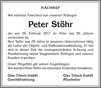 Traueranzeige von Peter Stöhr von Allgäuer Zeitung,Kempten