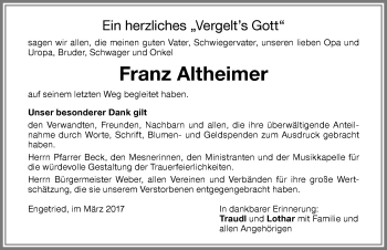 Traueranzeige von Franz Altheimer von Memminger Zeitung