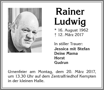 Traueranzeige von Rainer Ludwig von Allgäuer Zeitung,Kempten