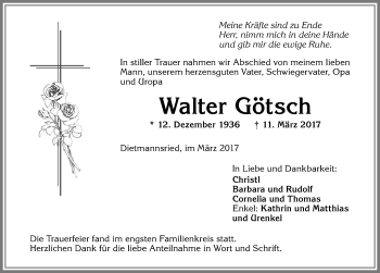 Traueranzeige von Walter Götsch von Allgäuer Zeitung,Kempten
